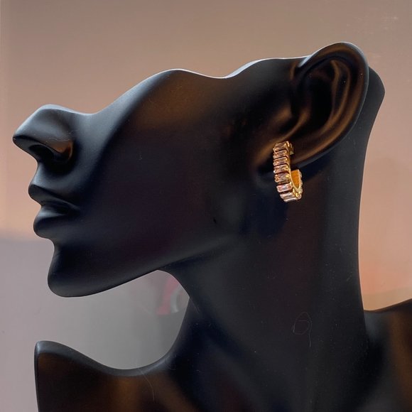 White Baguette Cubic Zirconia Stainless Steel Earrings - Picture 3 of 11